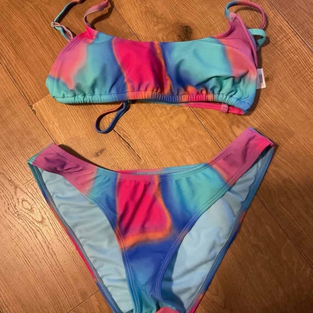 Wild Fable Blue Pink Bikini Top Bottom Colorblock Swim Women - Picture 5 of 6